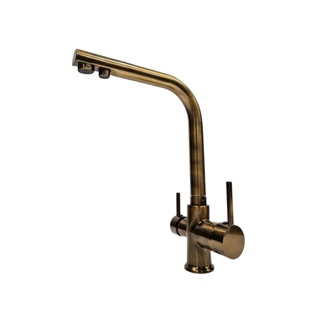 Lüks Eskitme Sarı 3 Yollu Musluk