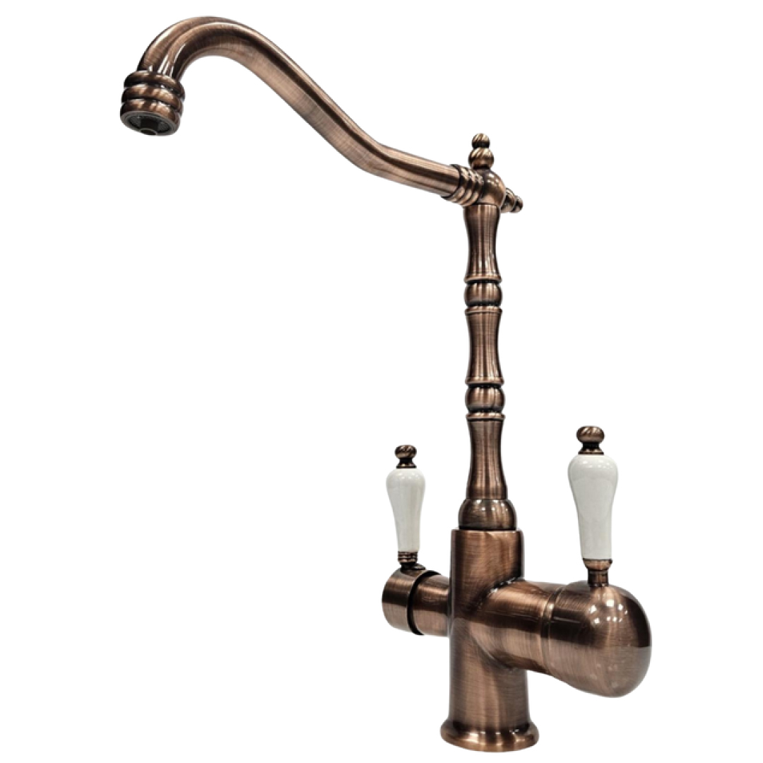Rustik Eskitme Bakır 3 Yollu Musluk