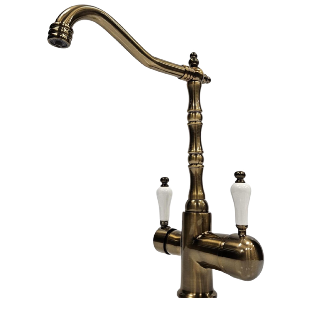 Rustik Eskitme Sarı 3 Yollu Musluk